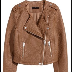 Camel Brown Faux Leather Moto Jacket