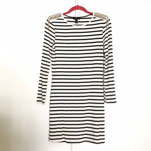 Aqua Fitted B&W Striped Dress