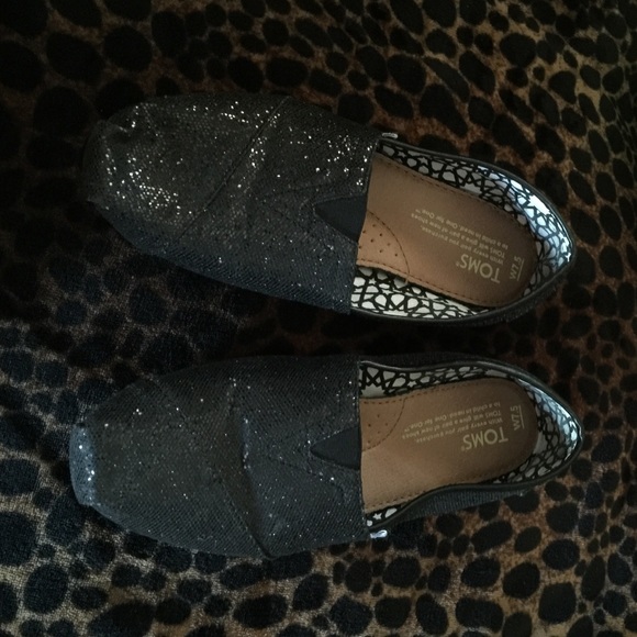 Toms black sequin slip- ons