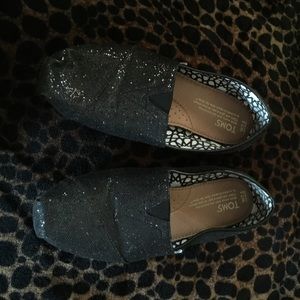 Toms black sequin slip- ons