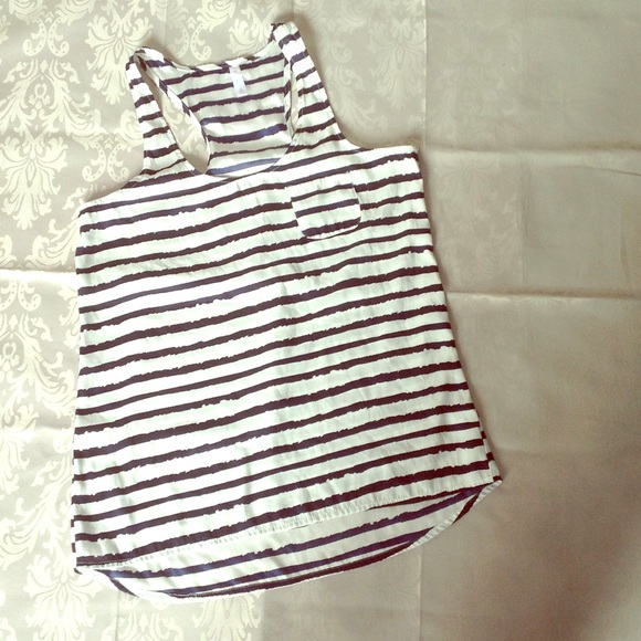 Navy & white striped satin tank
