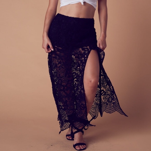 LAST! Lacey High Waist Slit Maxi Skirt - Picture 2 of 3