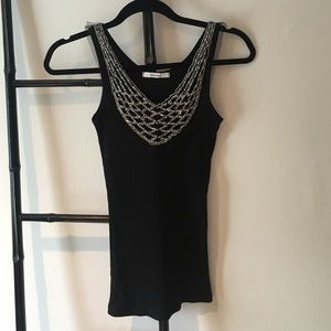Beads, Pearls and Lace Embellished Tank Top