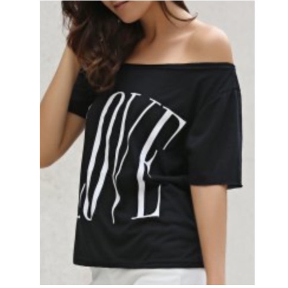 Tops - "LOVE" Skew Neck Top