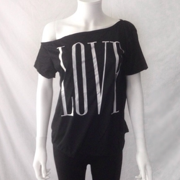 "LOVE" Skew Neck Top - Picture 2 of 4