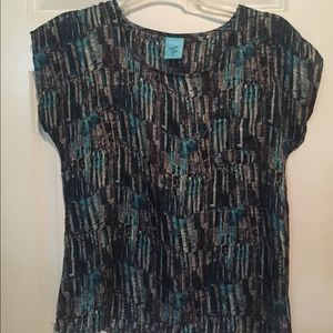 Black / silver / blue short sleeve blouse