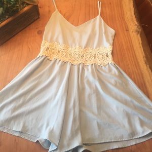 Powder blue crochet romper