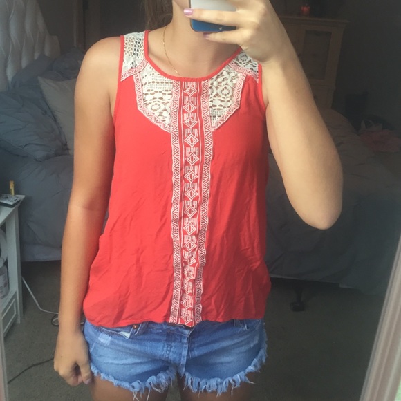 Embroidered red and white tank top- size small!!! - Picture 1 of 3