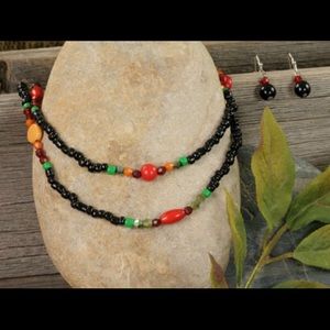 60" black beaded necklace can be tripled to 18".