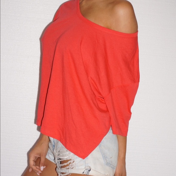 Zara Hot orange off the shoulder T shirt