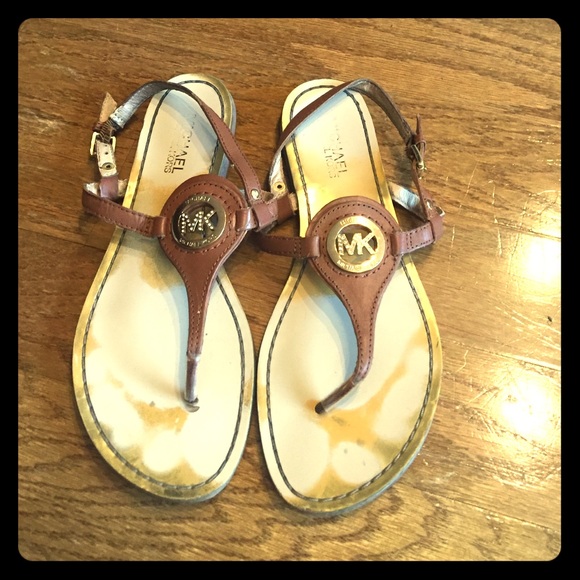 Michael Kors brown leather and gold sandals