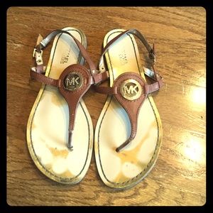 Michael Kors brown leather and gold sandals