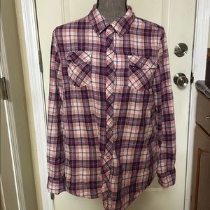 Red and purple plaid flannel shirt