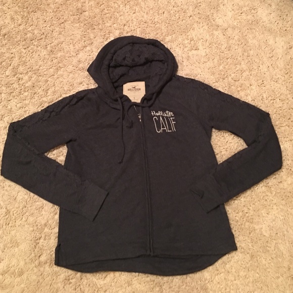 Navy blue Hollister hoodie with lace