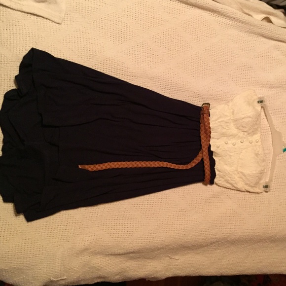 Navy blue and white lacy dress