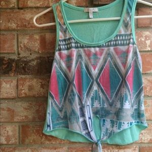 Pink and blue Tribal top with tie in front