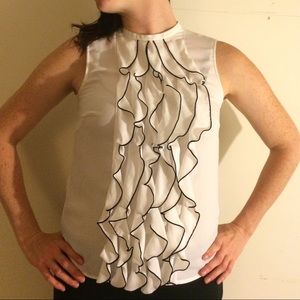 White and Black Ruffled Blouse