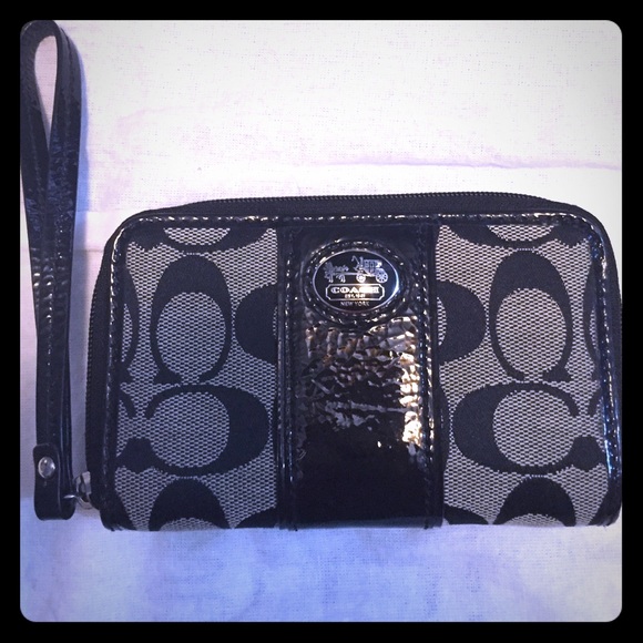 Black and grey coach wristlet