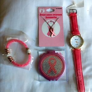 Breast Cancer Necklace, Mirror, Watch (NWT)