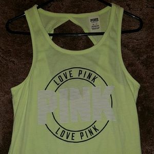 Vs pink open back tank. Worn once. Neon yellow!!!!