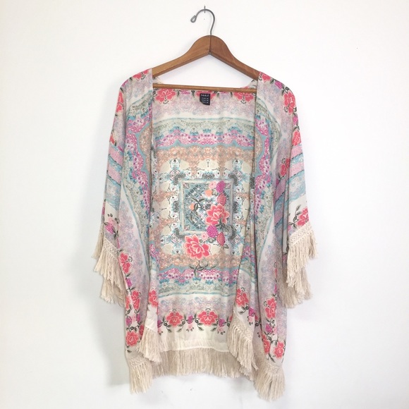 Tops - Floral Fringe Kimono
