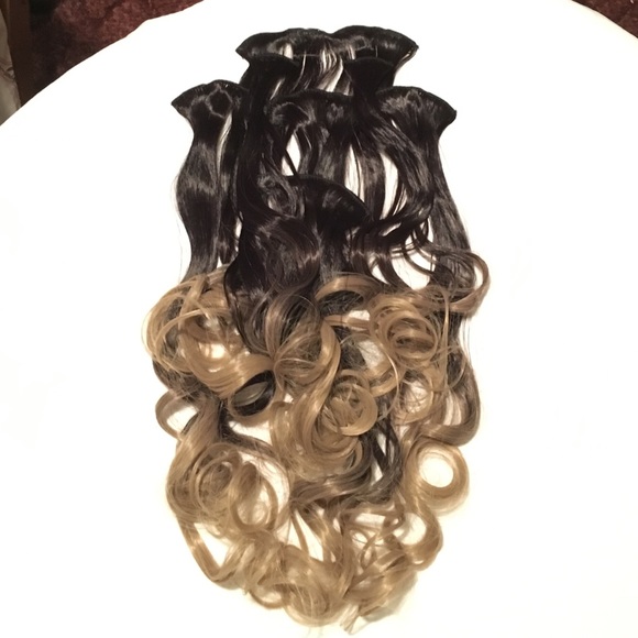 20L black ombré curly 7 piece extensions - Picture 1 of 4