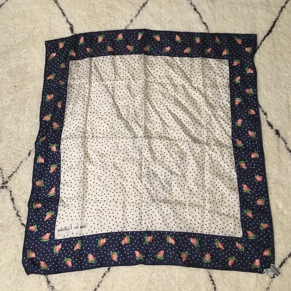Vintage navy and white floral square silk scarf