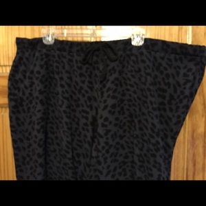 Grey Fleece Pants with Black Leopard Print