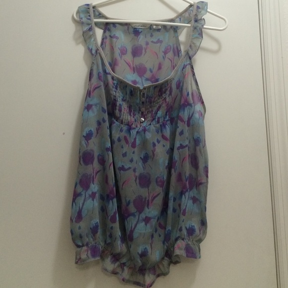 size large 100%polyester purple/blue floral tank