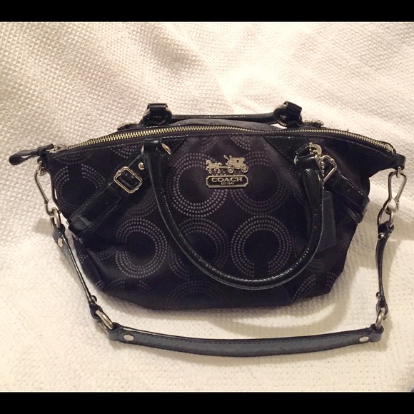 Coach handbag-black satin w/ patent trim/straps