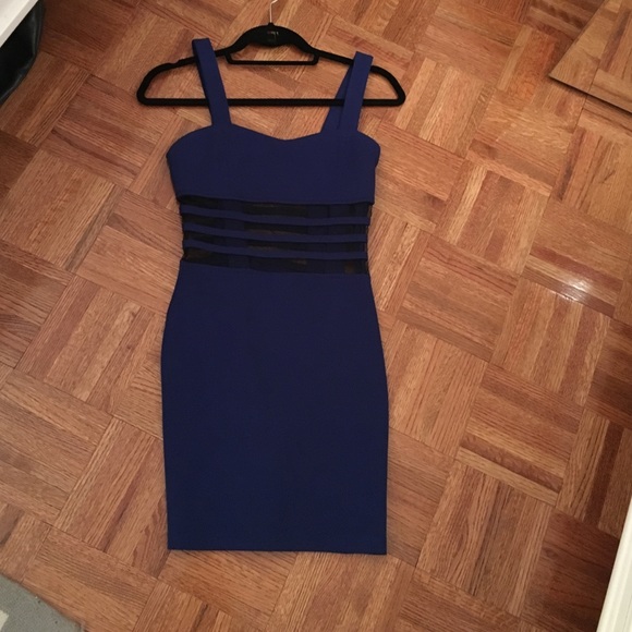 Royal blue mini dress with black mesh