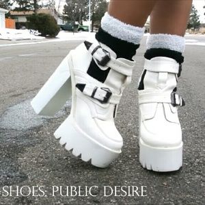Chunky White Platform Boots