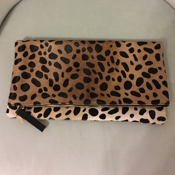 NWT Clare V. Foldover Leopard Hair Clutch