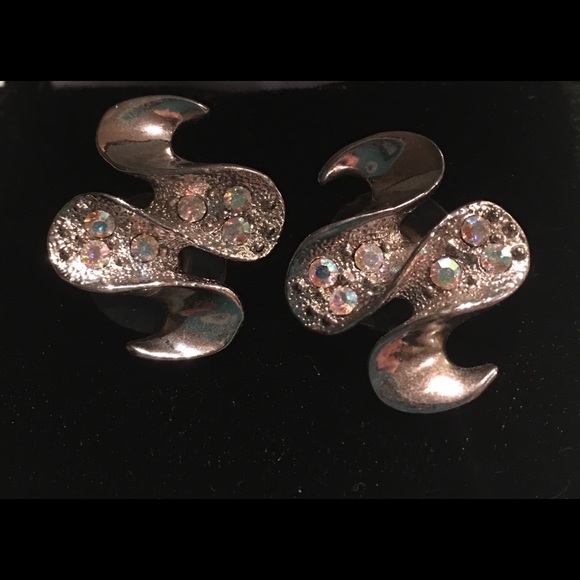 Vintage Silver Aurora Borealis Rhinestone Earrings - Picture 1 of 2