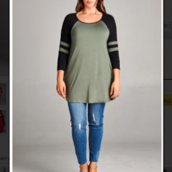 LAST ONE! (Plus) Olive green LS top - Picture 3 of 3