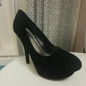 Black suede high heels