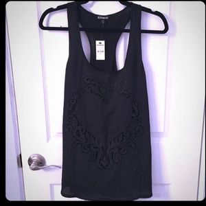 Black Tank with Crocheted Design