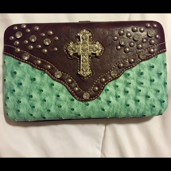 Turquoise Rustic Couture Cross Western Wallet
