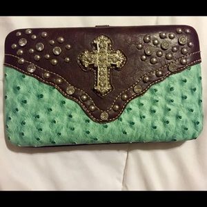 Turquoise Rustic Couture Cross Western Wallet