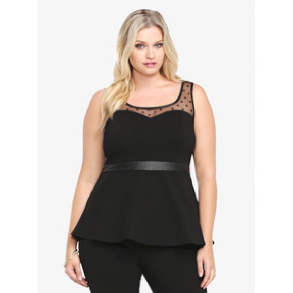 Black Mesh Polka Dot Sweetheart Peplum Tank