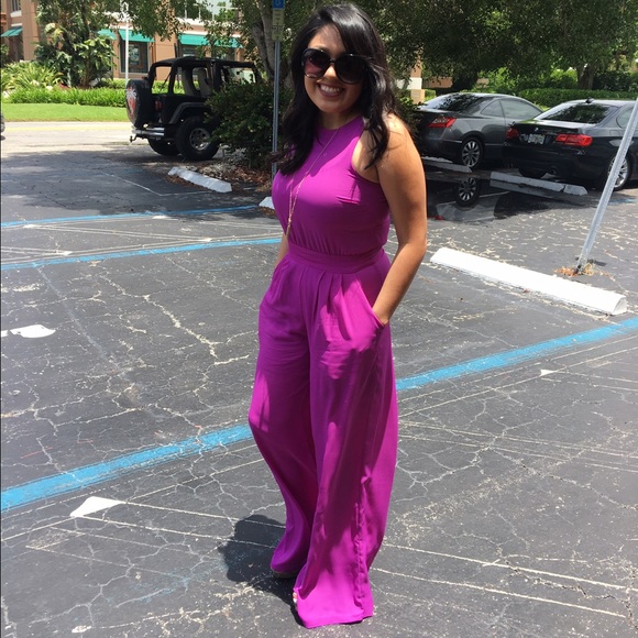 Gianni Bini Racer Front Purple Wide Leg Jumpsuit