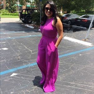 Gianni Bini Racer Front Purple Wide Leg Jumpsuit