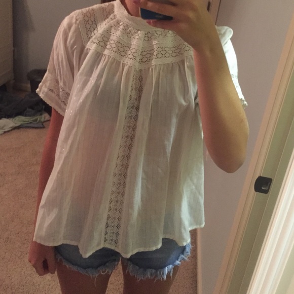 pinstriped blouse w lots of lace- size small