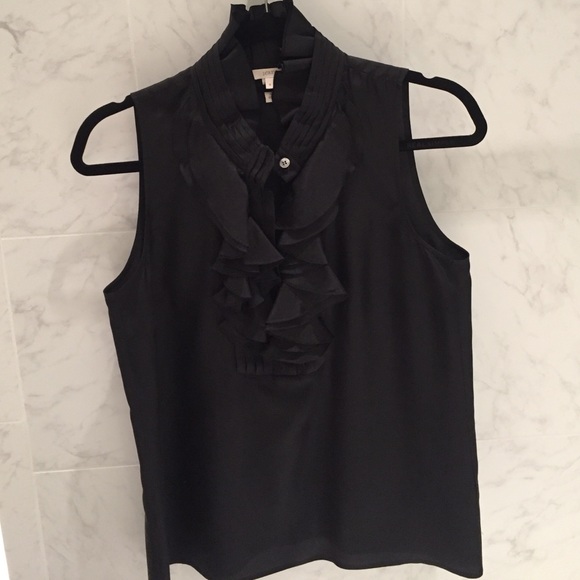 J crew black sleeveless blouse with ruffle sz 4