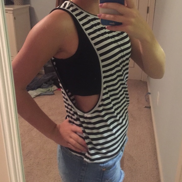 Striped tank top w black crop top underneath