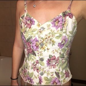 Vintage floral Jean button up slightly crop top
