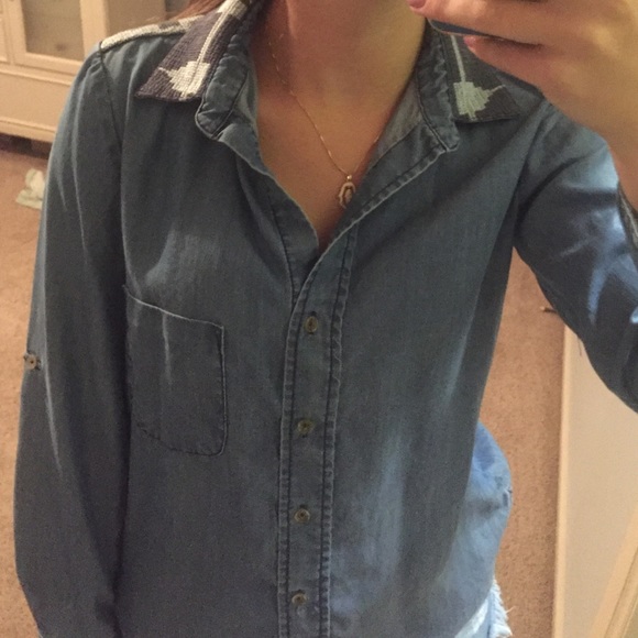 Denim embroidered top- size small