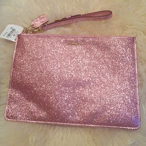 Coach Wristlet In Rose Gold Glitter