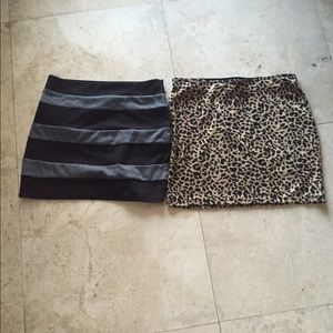 Two mini skirts. One leopard print, one striped