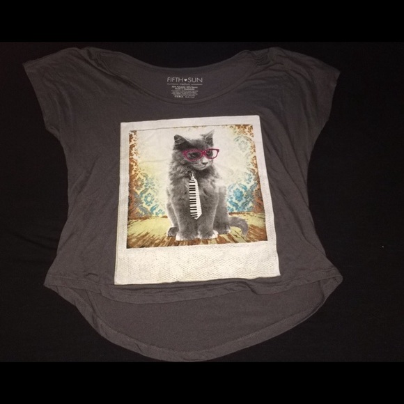 Hipster Cat Piano Tie High Low Top